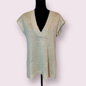 Eileen Fisher Pullover Sweater Vest 100% Hemp Sleeveless Tan Size Medium Petite